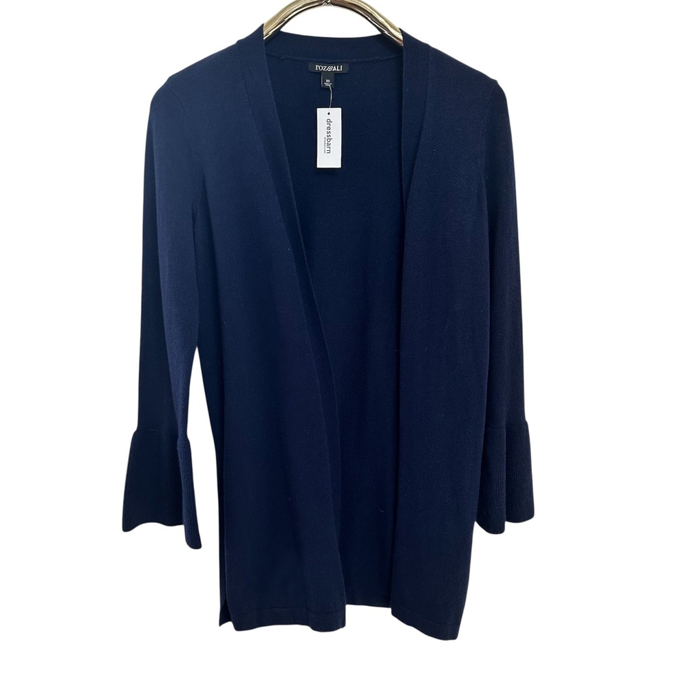 Roz & Ali Cardigan Women‎ XS Navy Blue Bell Sleeve Open Front Longline NWT